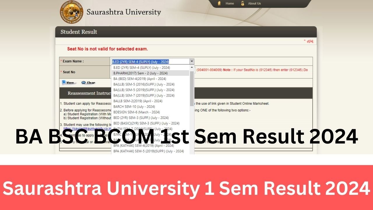 Saurashtra University Result sem 1 2024 (Check Online)