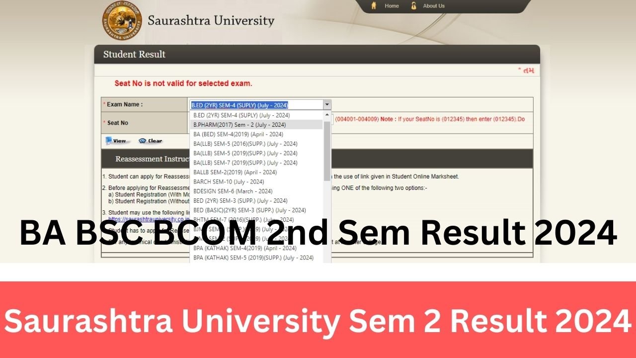 Saurashtra University Result Sem 2 2024 (Download)